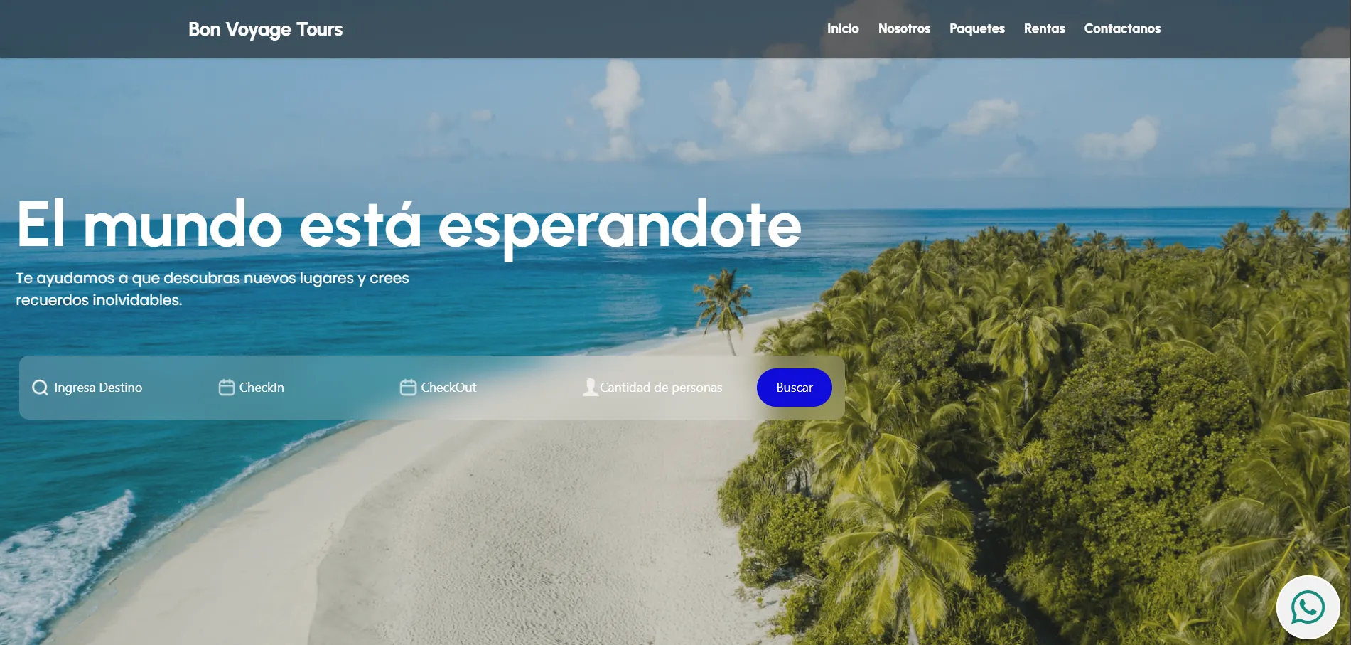 Vista previa de un sitio web para viajes y turismo